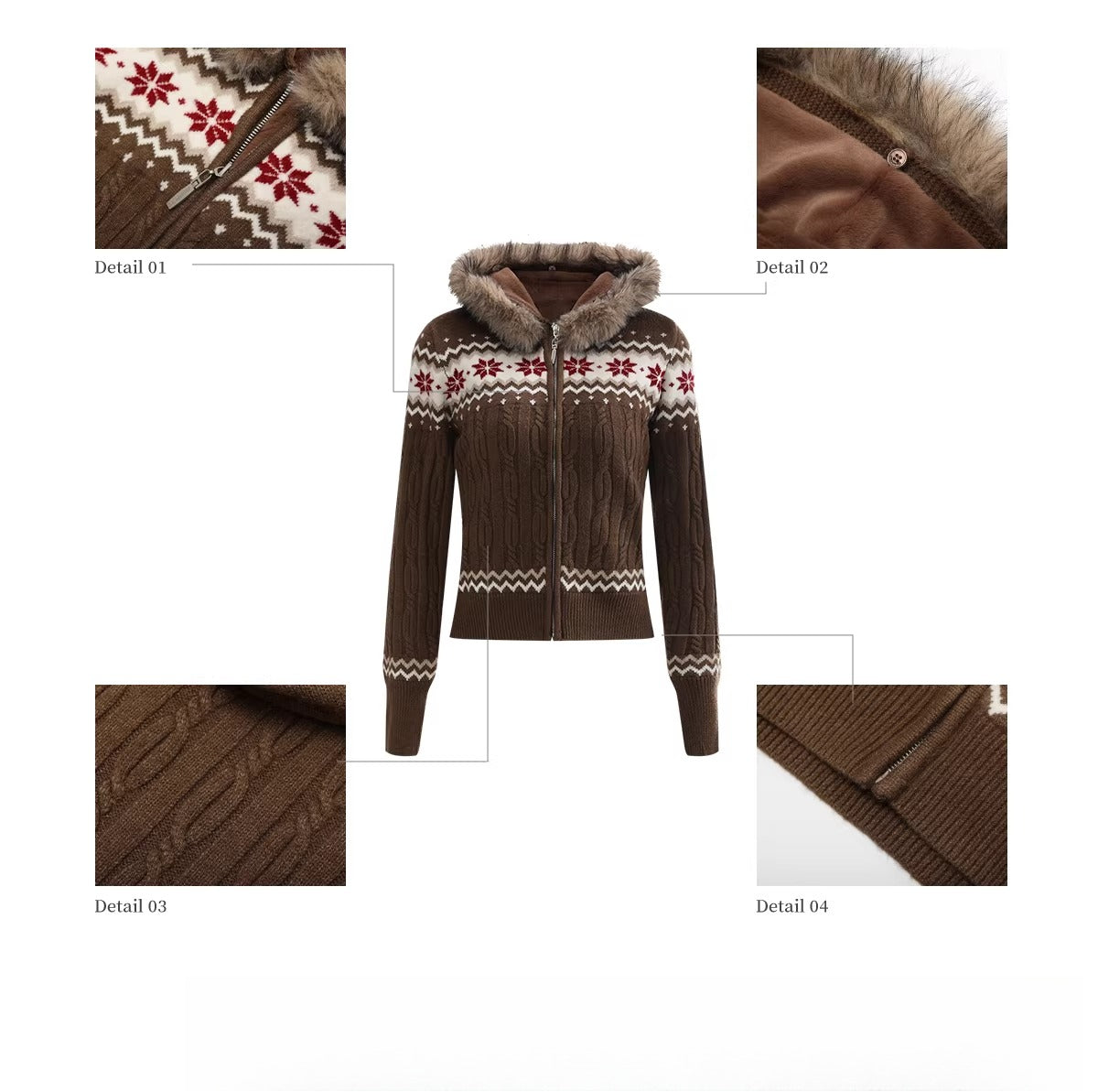 Brown Fair Isle Hooded Cardigan