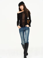 Two-Tone Openwork Merino Wool Sweater