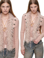 Napoleon Fur Collar Ribbed Cardigan