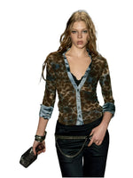 Leopard Panel V-Neck Knit Top