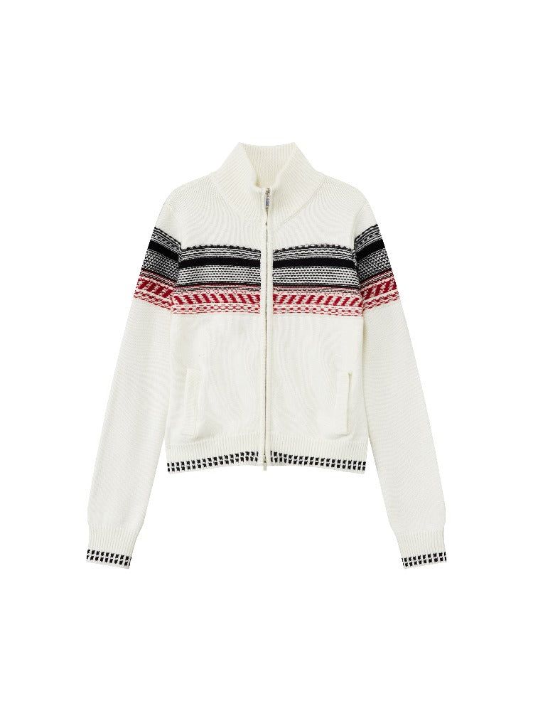 White Jacquard Zip Cardigan