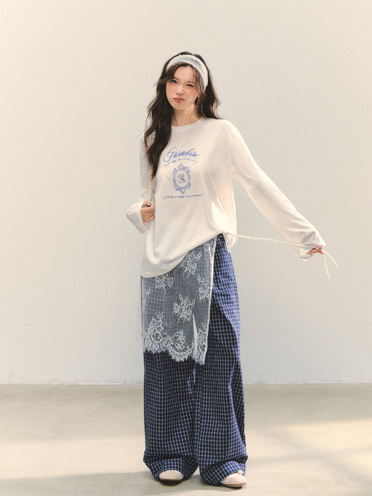White Crew-Neck College Print Long-Sleeve T-Shirt