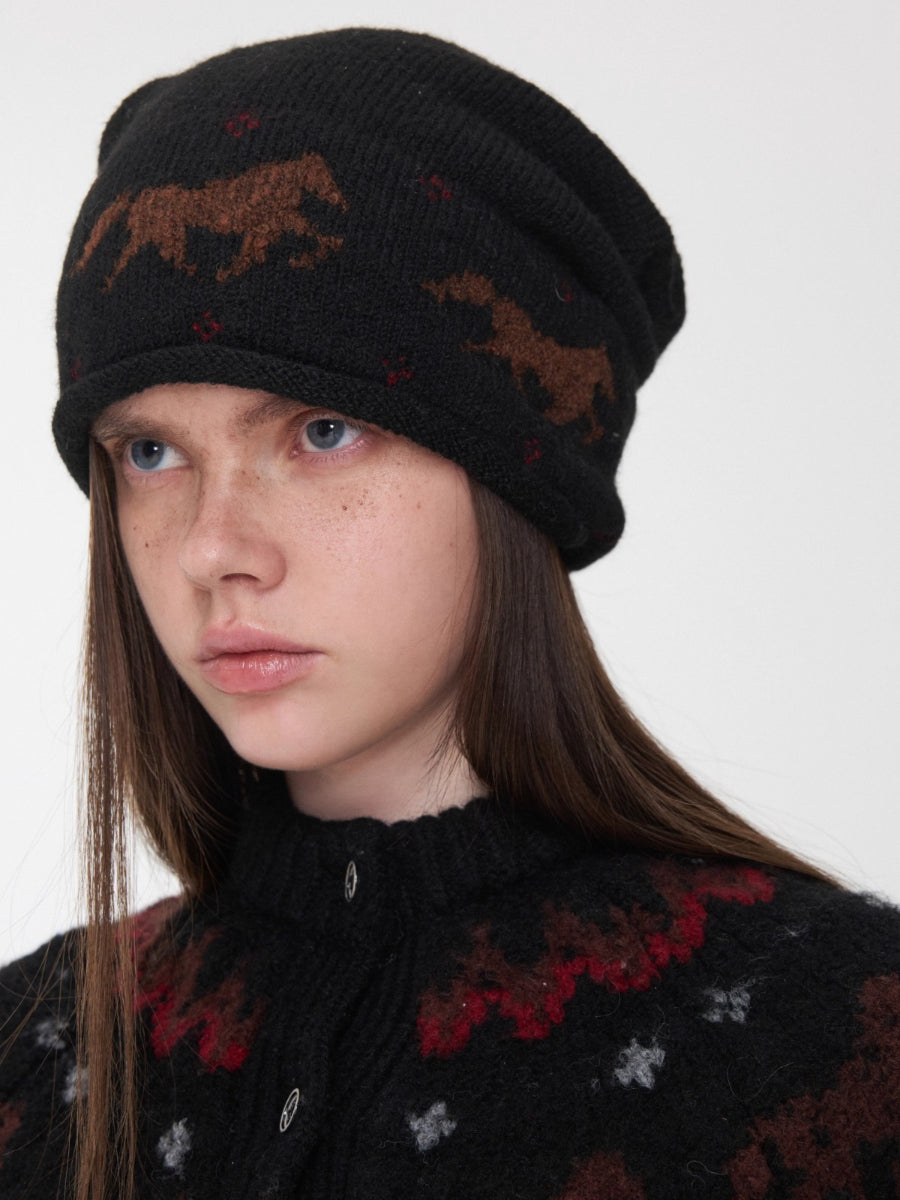 Fair Isle Pony Jacquard Knit Beanie