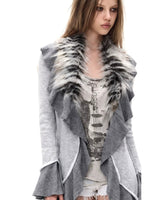 Grey Waisted Gradient‑Collar Cardigan