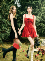 Classic Red Velvet Handcrafted Floral Velvet Dress