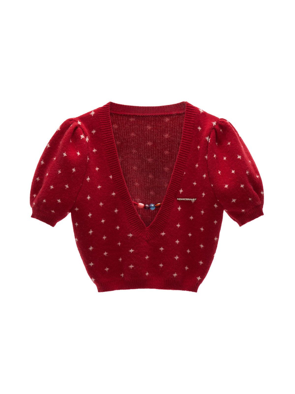 Crochet V-Neck Puff Sleeve Knit