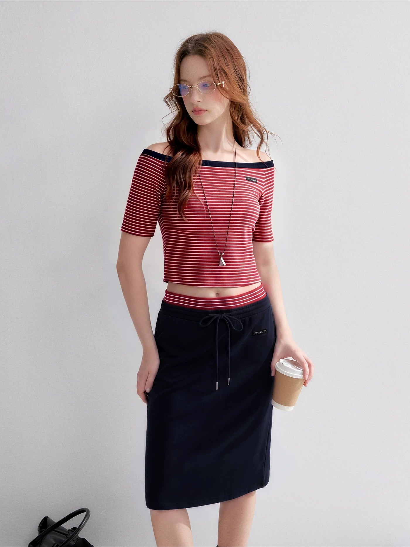 Contrast Stripe Bardot Set