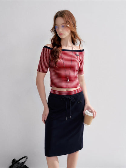 Contrast Stripe Bardot Set