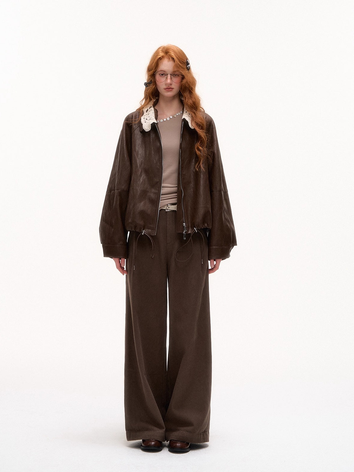 Plaid Cuff Belted Wide-Leg Pants