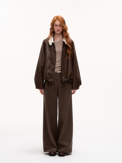 Plaid Cuff Belted Wide-Leg Pants
