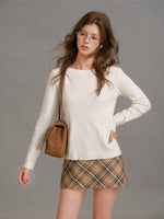 Oat Cookie Plaid A Line Mini Skirt