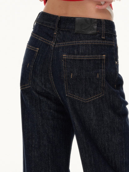 Contrast Cuff Polka Dot Denim Pants