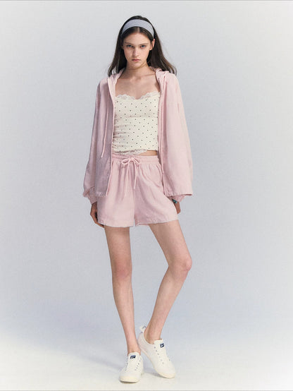Linen Blend Hoodie Set