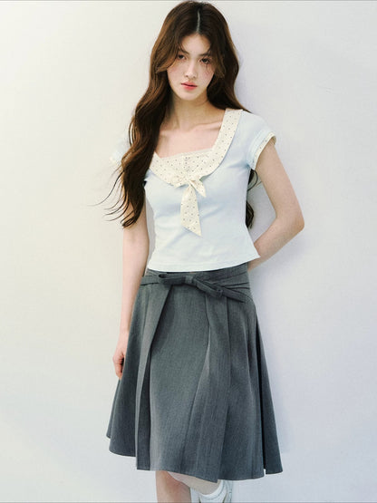 Green &amp; Blue Bowtie Ruffle Tee