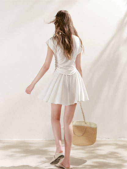Lace-Trim Tie-Front T-Shirt &amp; Skort Set