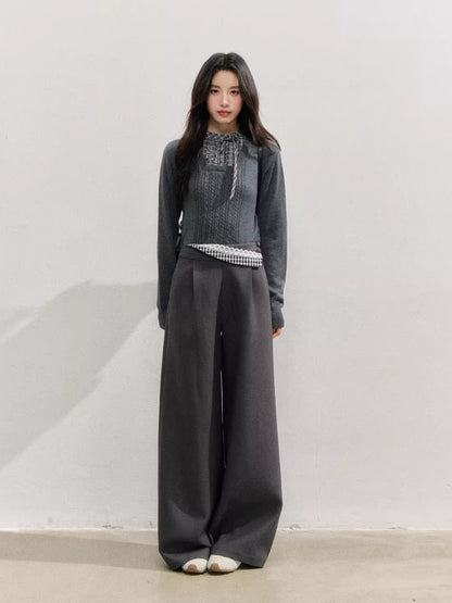 Deep Gray Plaid Waist Straight Pants