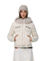 Denim Trim Fur-Collar Down Jacket