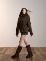 Knit-Panel High-Neck Padded Jacket