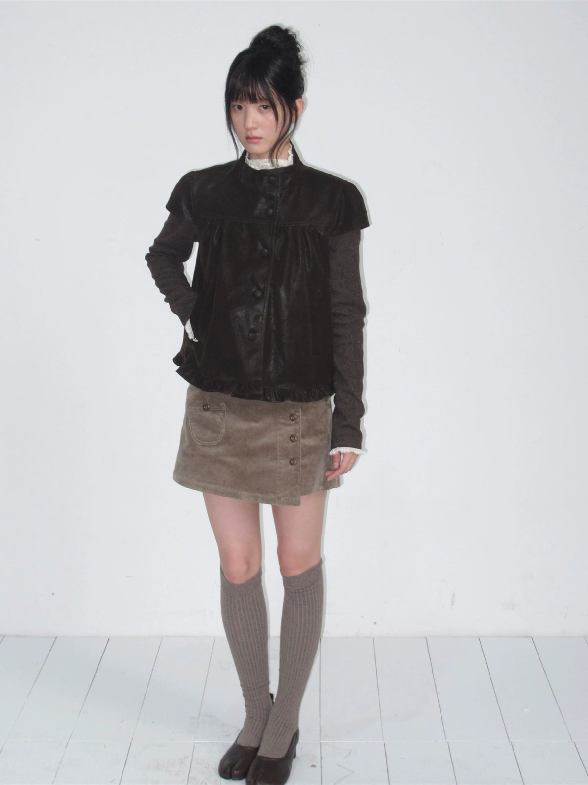 Stand-Collar Faux-Layered Jacket