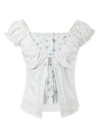 Fake Two-Piece Floral Lace Shirt Top