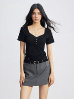 Lace Ruched Slim Tee