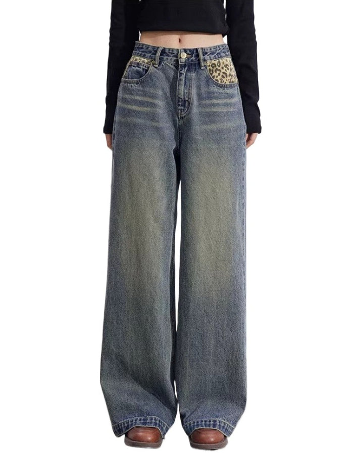 Leopard Patchwork Wide-Leg Jeans