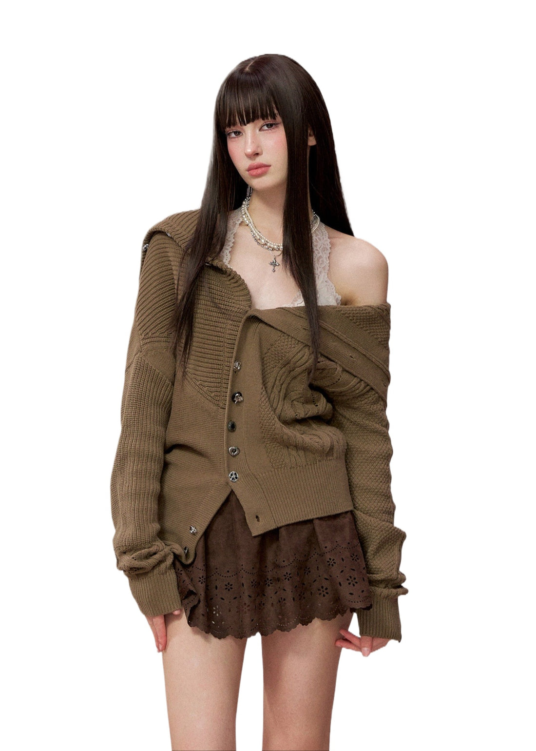 Convertible High Collar Knit Cardigan