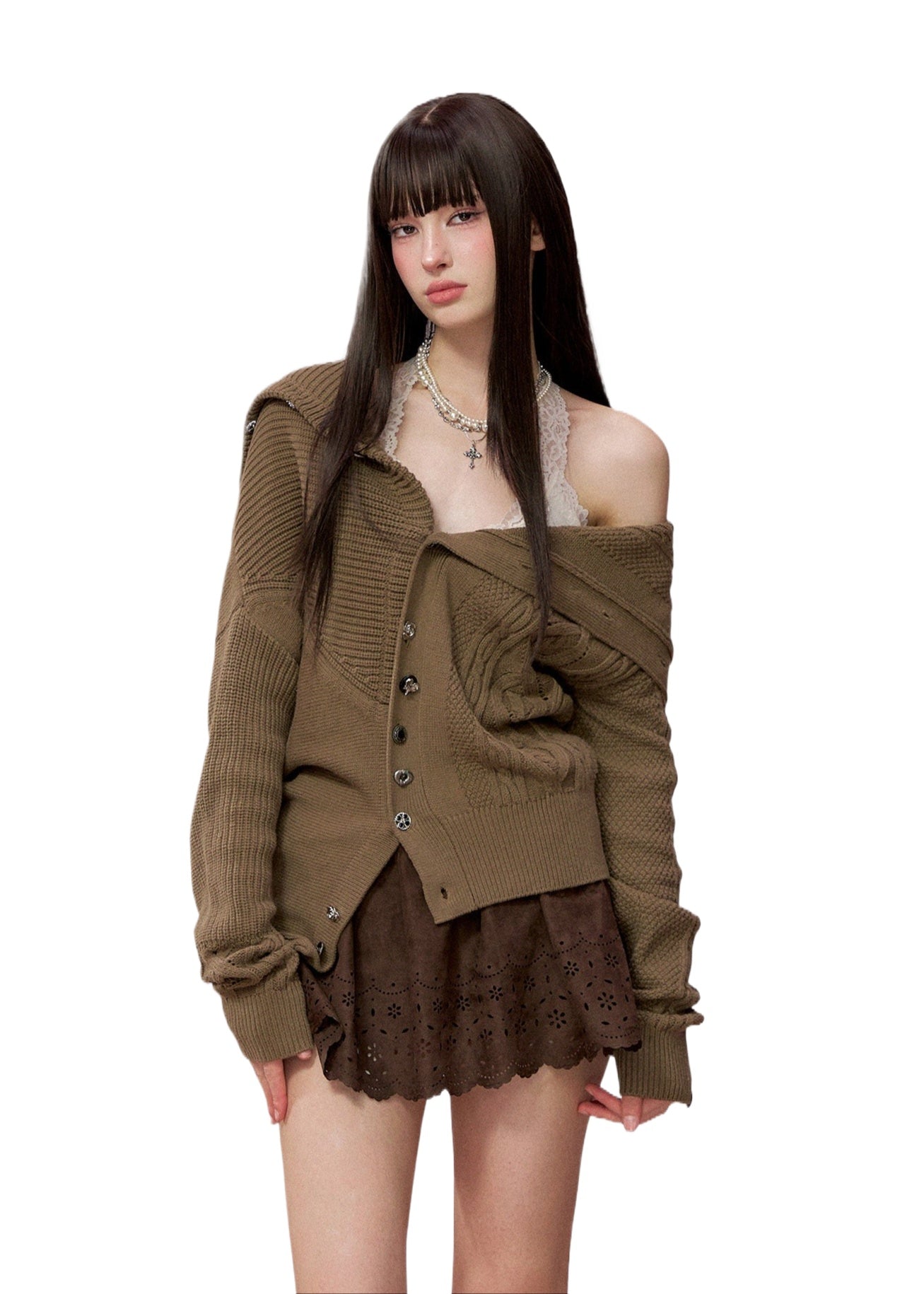 Convertible High Collar Knit Cardigan