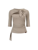Black & Khaki Tie Cutout Top
