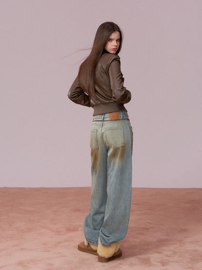 Cropped PU Leather Moto Jacket