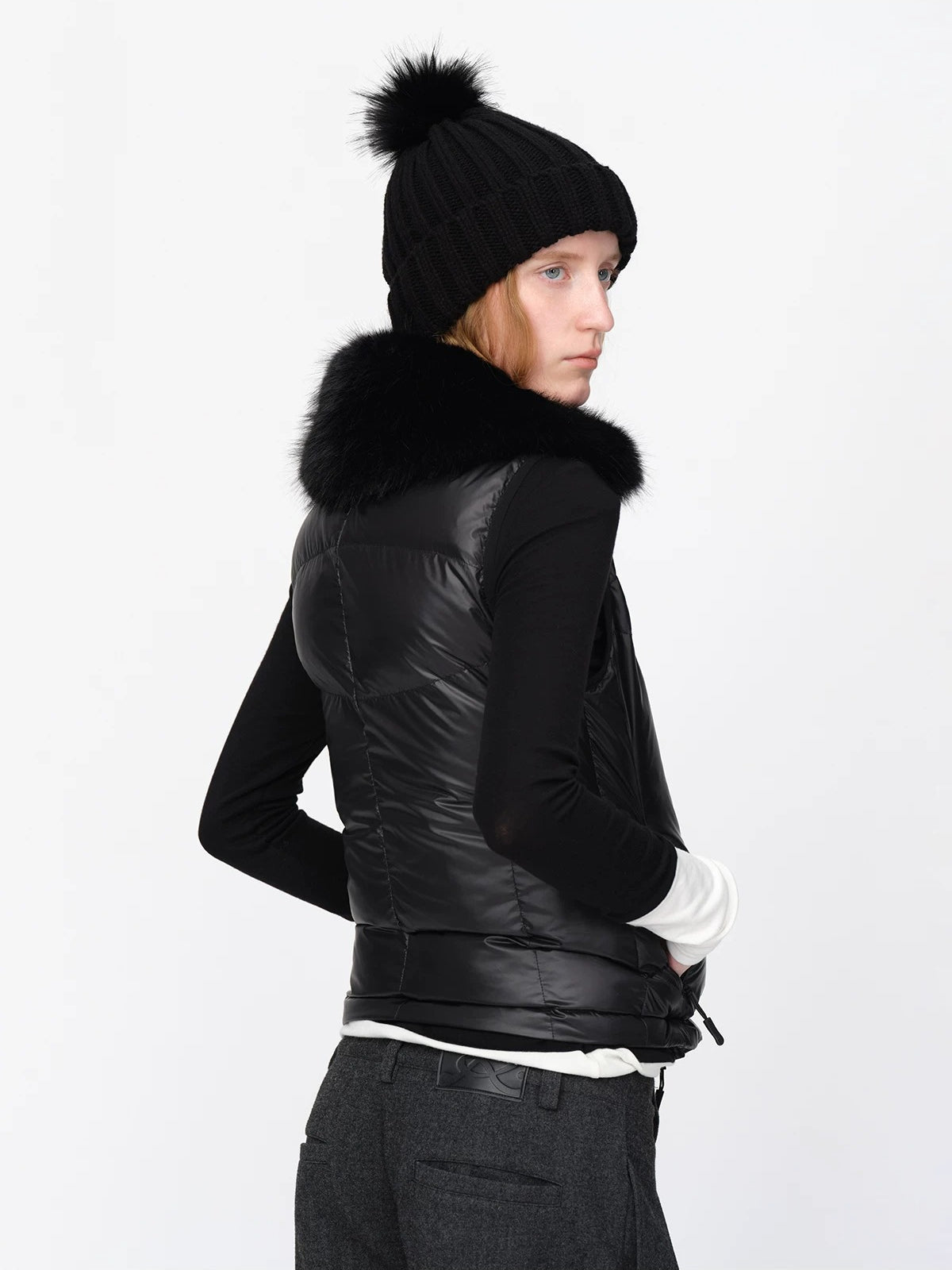 Vintage Fur Collar Down Vest Jacket