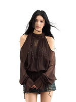 Rhinestone Sheer Chiffon Blouse