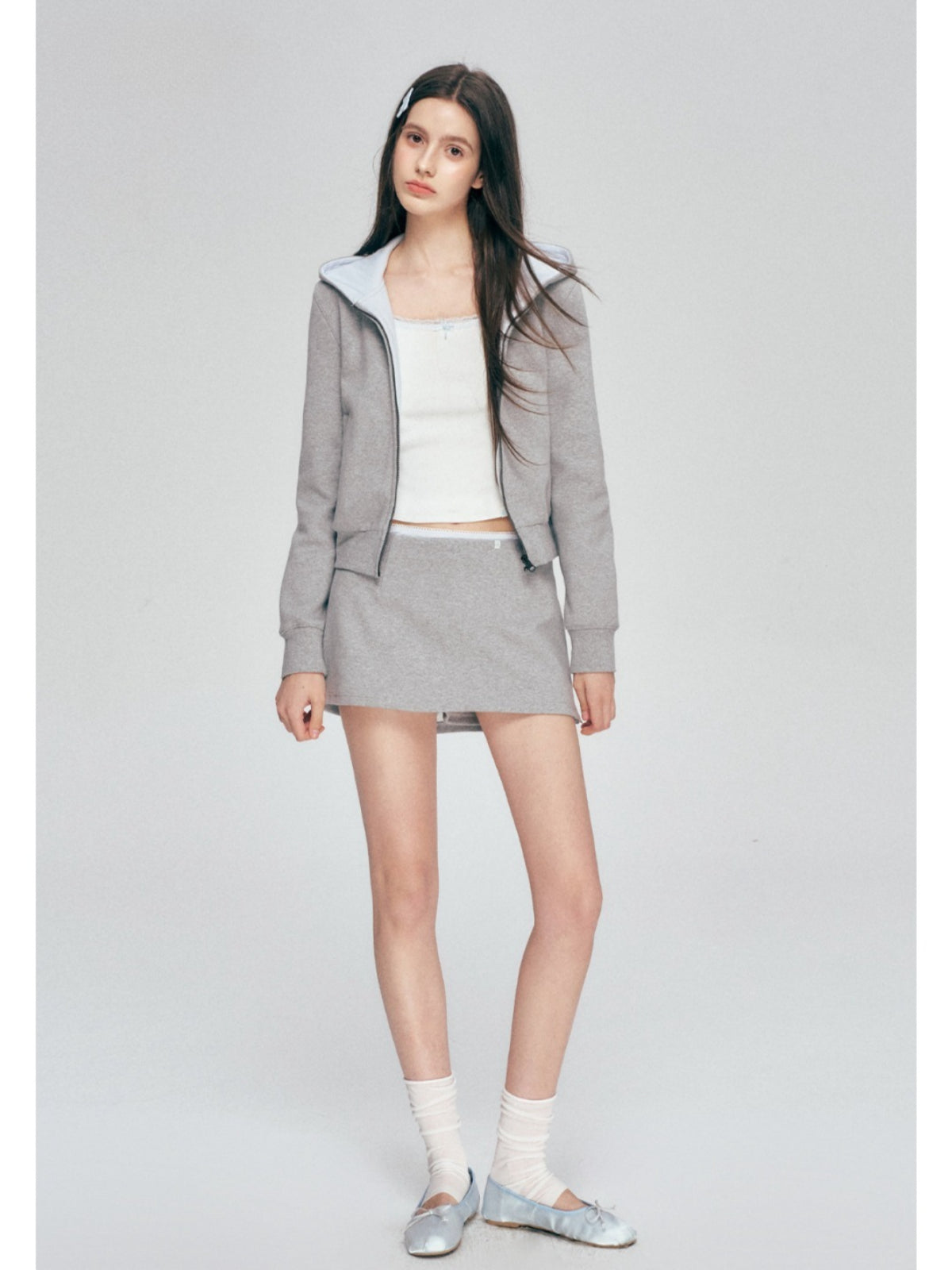 Contrast Hoodie Skirt Set