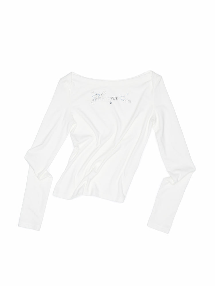 Rhinestone One-Shoulder Long-Sleeve T-Shirt