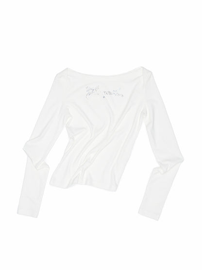 Rhinestone One-Shoulder Long-Sleeve T-Shirt