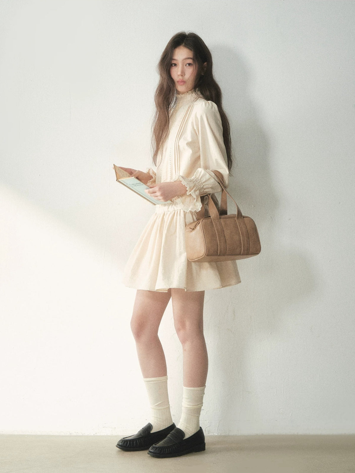 Mock Neck Lace Trim Dress
