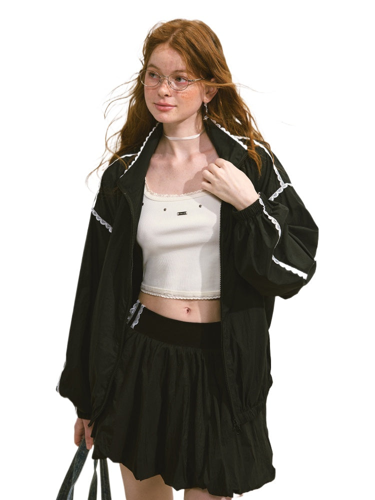 Lace‑Splice Sun Jacket &amp; Skirt Set