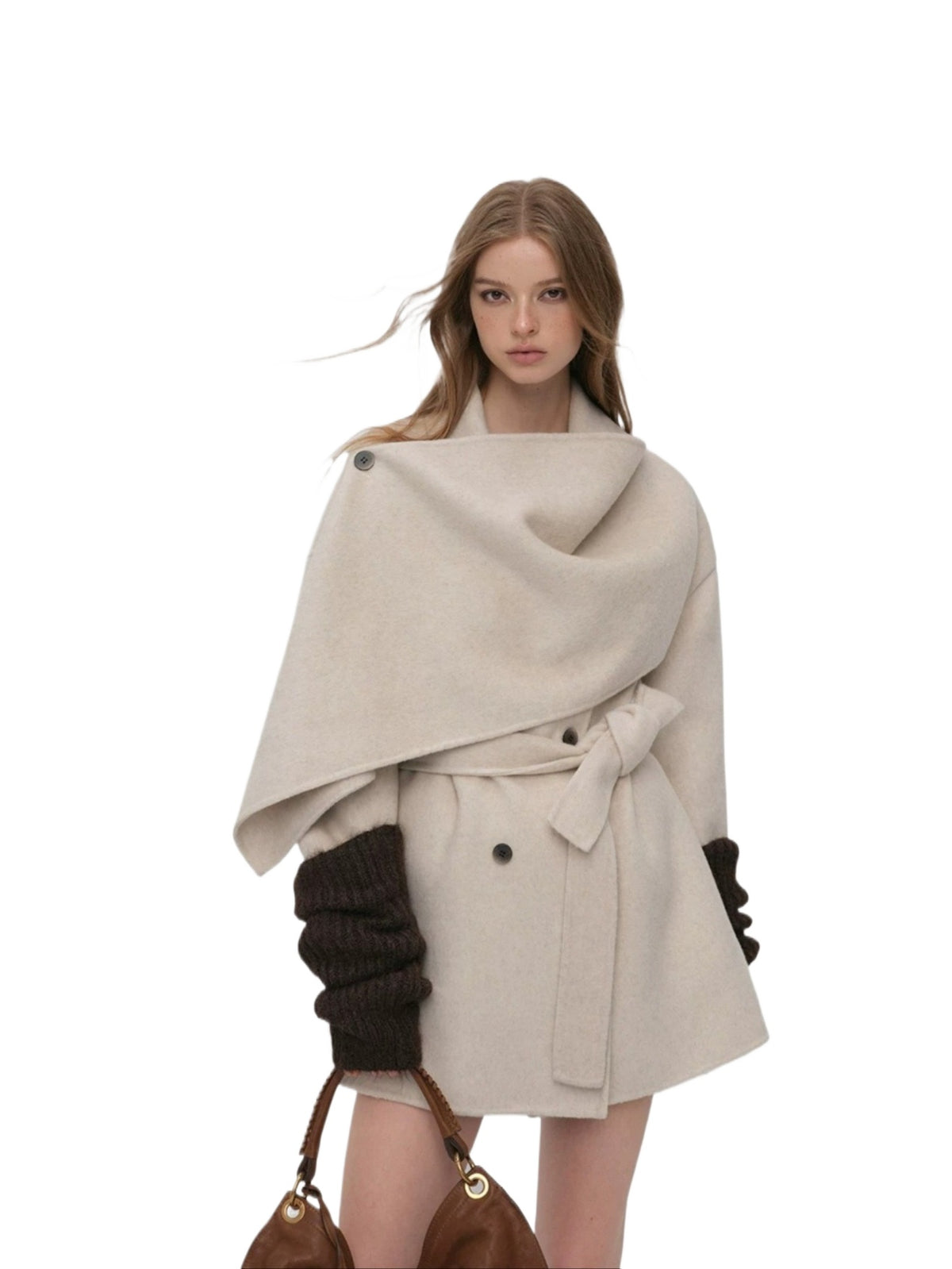 Modern Cape Scarf Wool Coat