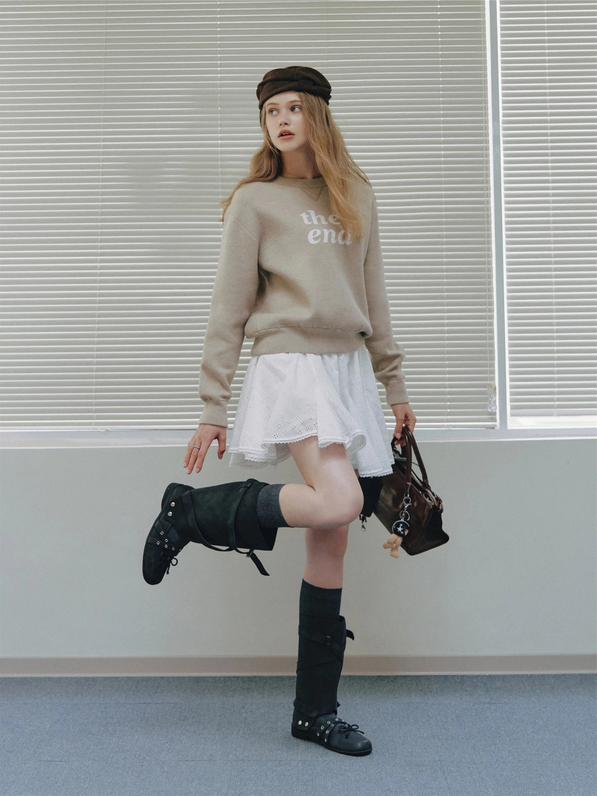 Minimal Letter Jacquard Knit Sweater