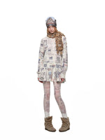 Cat Newspaper Ruffle Waffle Dress
