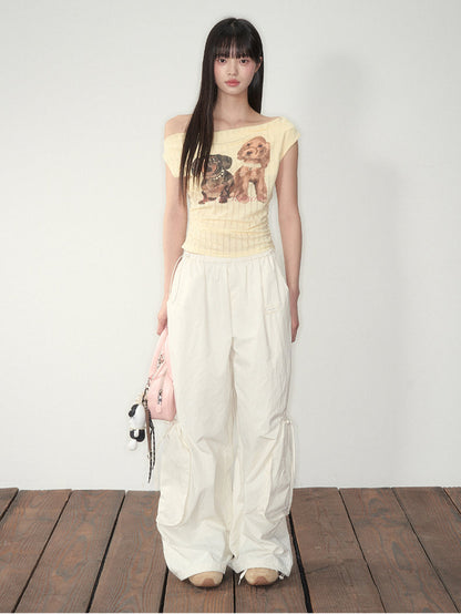Pink &amp; White Parachute Wide-Leg Pants