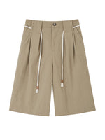 Khaki Simple 3D Pleated Shorts