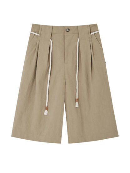 Khaki Simple 3D Pleated Shorts