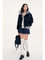 Wool Blend Knit Trim Down Jacket