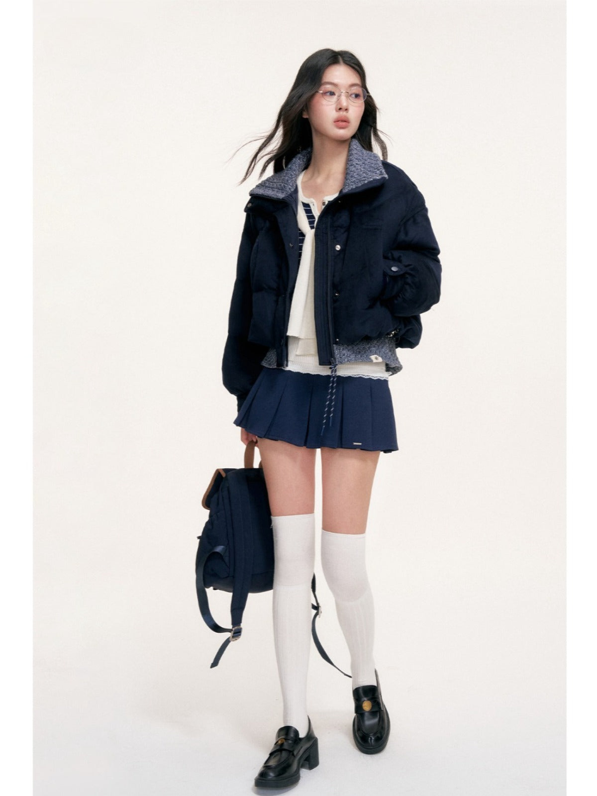 Wool Blend Knit Trim Down Jacket