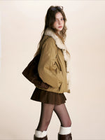 Khaki Shearling Collar Parka Jacket