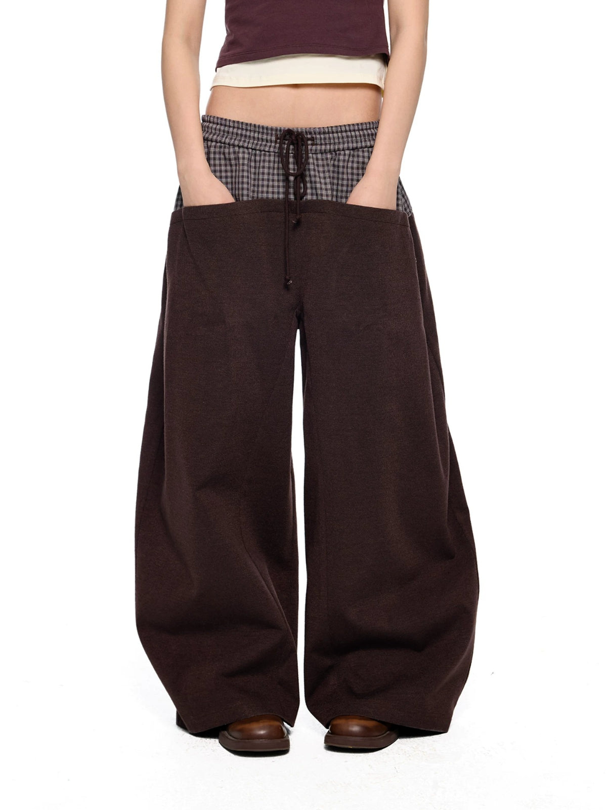 Plaid Drawstring Wide Leg Pants