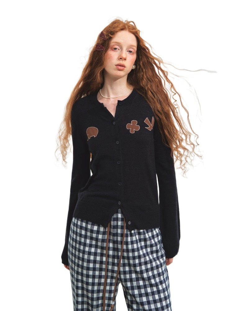 Crewneck Cartoon Patch Embroidered Cardigan