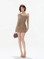 One-Shoulder Ruched Mesh Dress