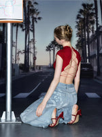 Red Backless Tie Crop Tee